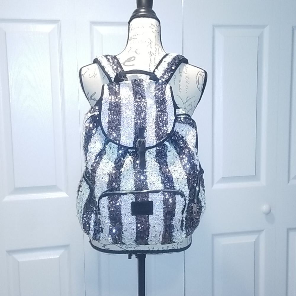 Brand New Victoria's Secret pink striped sequin Backpack... Sold Out!!! - Picture 4 of 8
